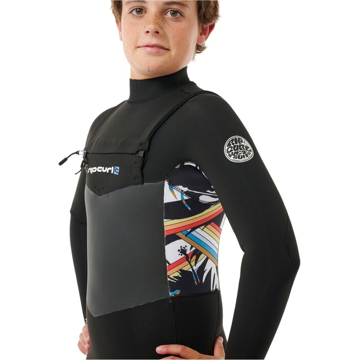 2024 Rip Curl Junior Dawn Patrol 4/3mm Chest Zip Neopreno 13ZBFS - Black / Multi